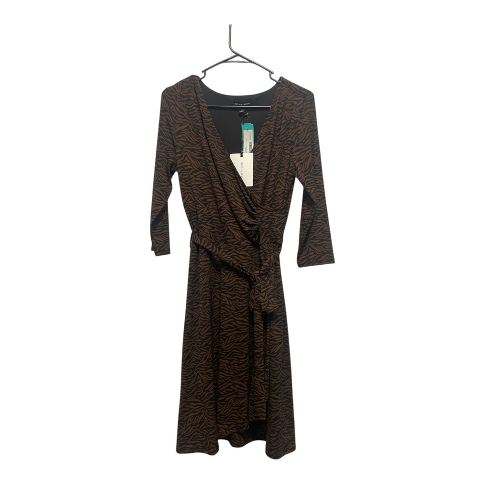 41 Hawthorn Stitch Fix Kaylee Faux Wrap dress A Line Flare 3/4 Sleeves Brown NEW